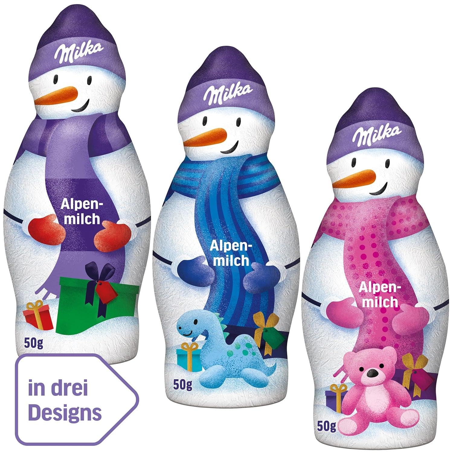 Milka Snowman Alpine Milk - Duże opakowanie czekoladowych figurek bałwanków w 3 modelach - 24 x 50g