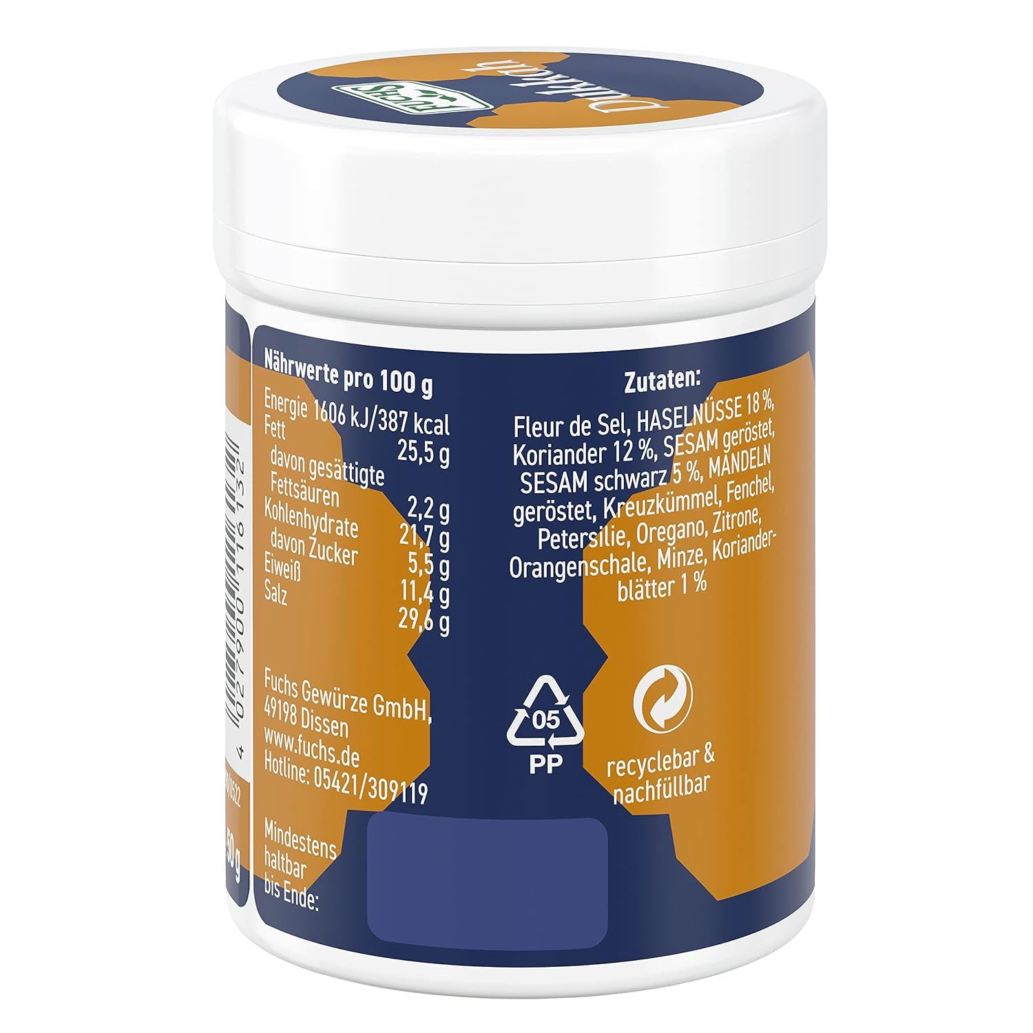 Fuchs Gewürze Gourmet Selection Naher Osten-Afrika – Dukkah Gewürzmischung, nachfüllbarer Gewürz Mix, zum Verfeinern von Fisch und Lamm, wegańskie, 50 g