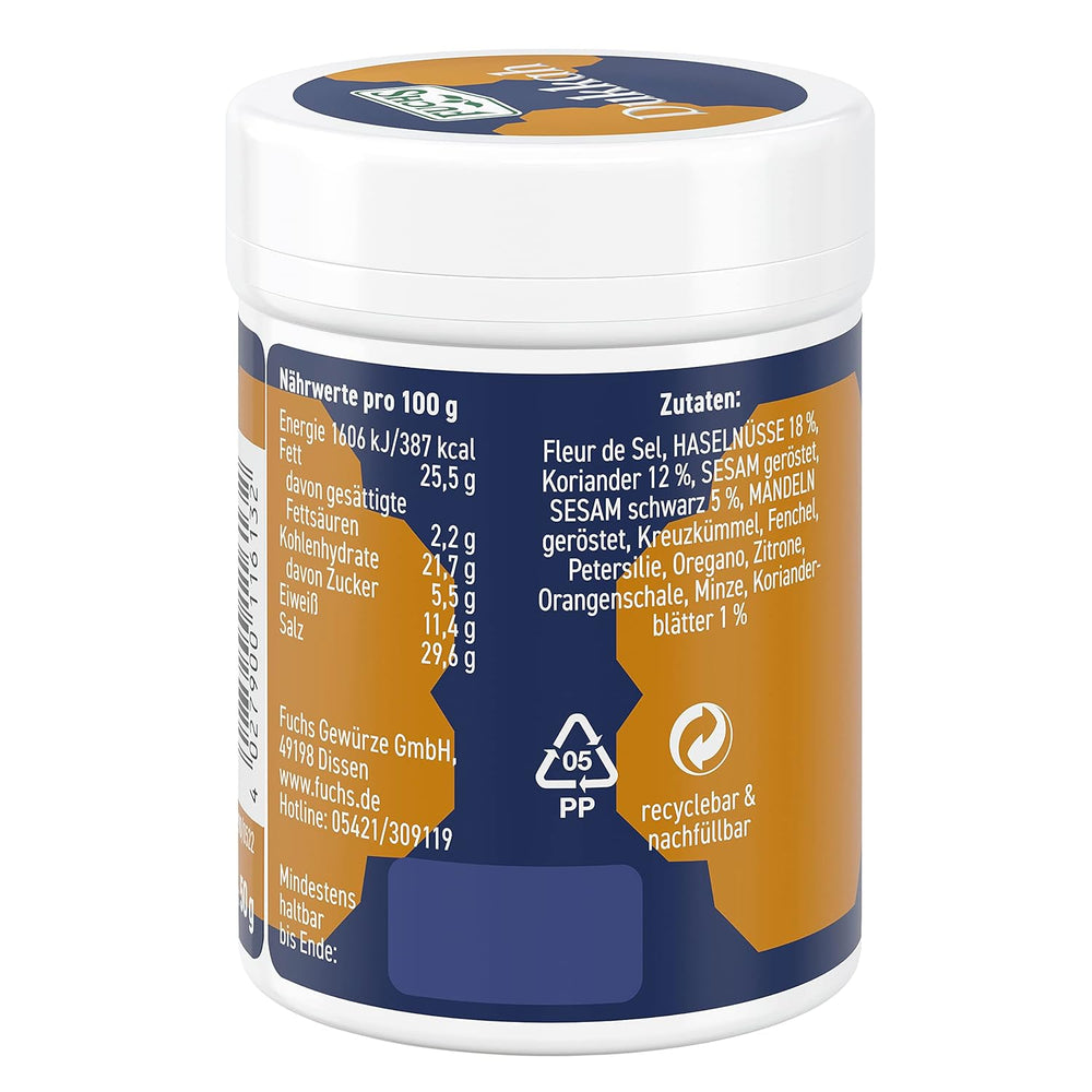 Fuchs Gewürze Gourmet Selection Naher Osten-Afrika – Dukkah Gewürzmischung, nachfüllbarer Gewürz Mix, zum Verfeinern von Fisch und Lamm, wegańskie, 50 g