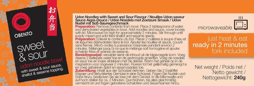 Miska udon słodko-kwaśna, gotowy posiłek do mikrofalówki, 240g