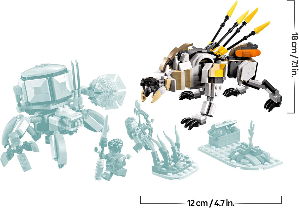 LEGO Horizon Adventures Aloy und Varl vs. Panzerwanderer und Sägezahn, Spielzeug mit Monstermaschinen und Minifiguren, Spielset zum Sammeln für Fans vom Videospiel, Jungen & Mädchen ab 9 Jahren 77037