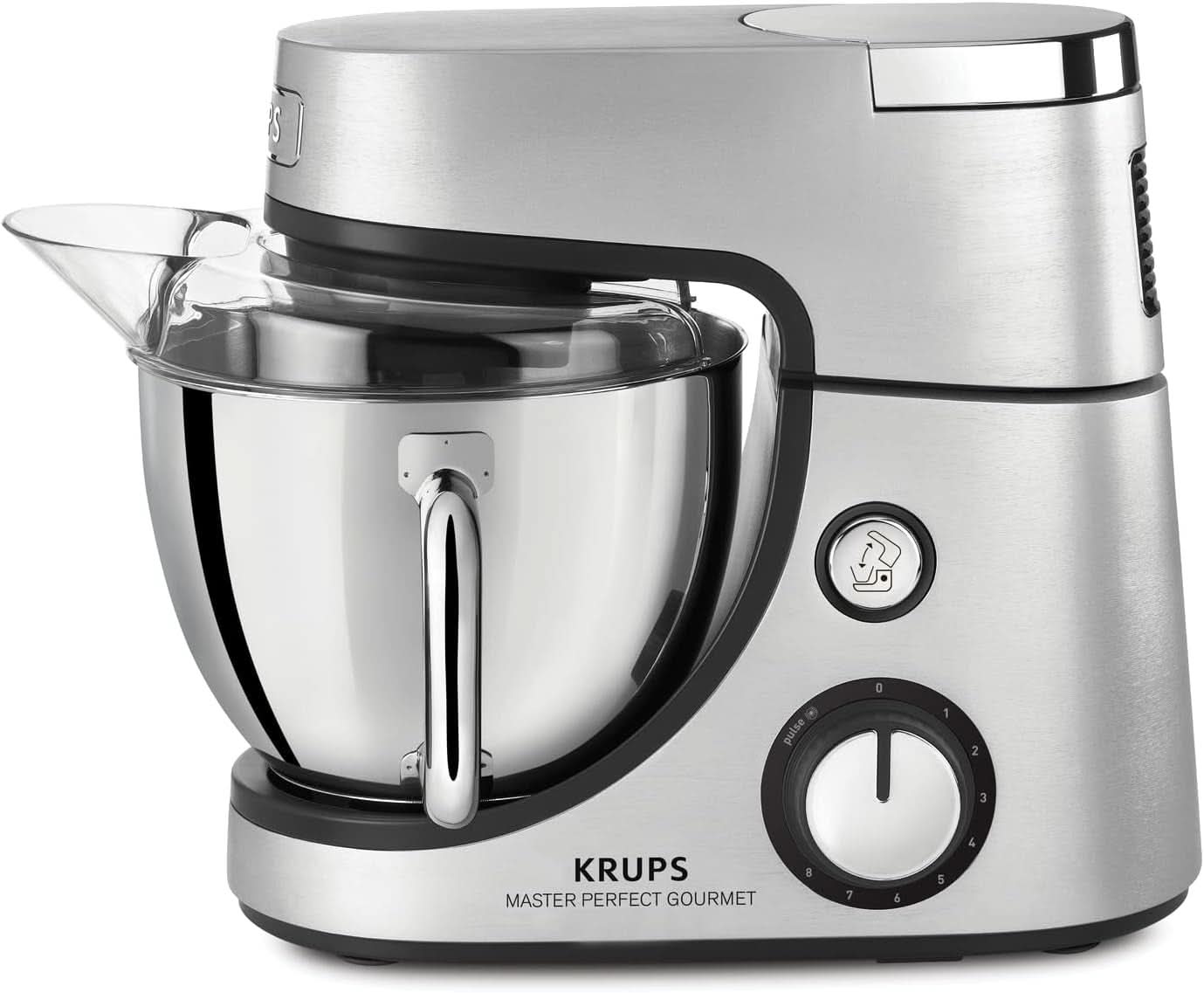 Robot kuchenny Krups KA631D Master Perfect Gourmet | 1100 watów | 8 prędkości | Miska ze stali nierdzewnej o pojemności 4,6 litra | 5 akcesoriów: zestaw do pieczenia, elastyczna miska, jednostka do siekania | stal nierdzewna szczotkowana Matka i Dziecko Naty Shop
