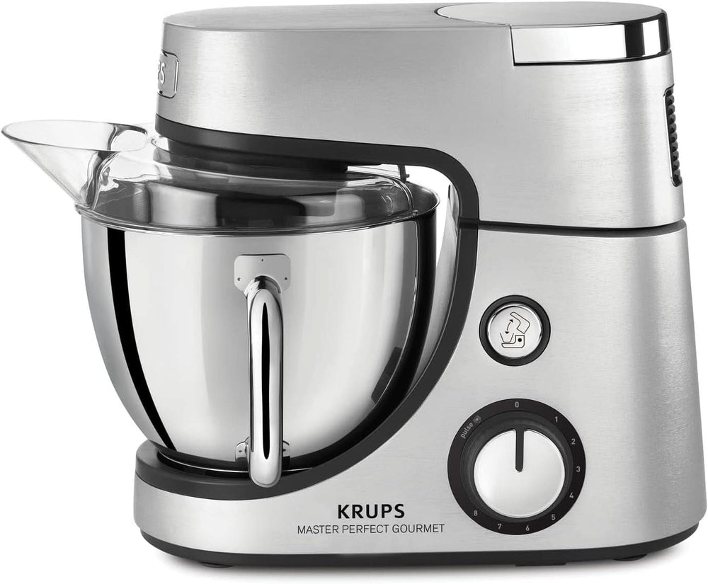 Robot kuchenny Krups KA631D Master Perfect Gourmet | 1100 watów | 8 prędkości | Miska ze stali nierdzewnej o pojemności 4,6 litra | 5 akcesoriów: zestaw do pieczenia, elastyczna miska, jednostka do siekania | stal nierdzewna szczotkowana Matka i Dziecko Naty Shop