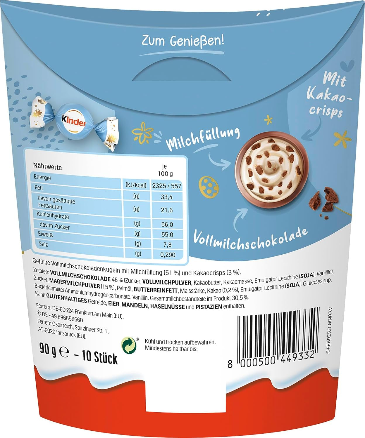 Kinder Balls Milk & Crispy Bits Sensations 90g – Kulki z mlecznej czekolady z nadzieniem mlecznym i kawałkami kakao – Wielkanocna czekolada, Wielkanocne słodycze – Wielkanocny prezent i pamiątka