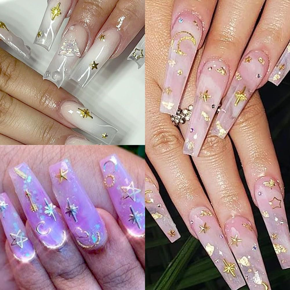 120 bucăți auriu-argintiu stele unghii farmece stele Y2K unghii metal stele unghii farmece dimensiuni mixte unghii șuruburi stea unghii design unghii artă farmece stele 3D unghii decorare unghii farmece accesorii unghii