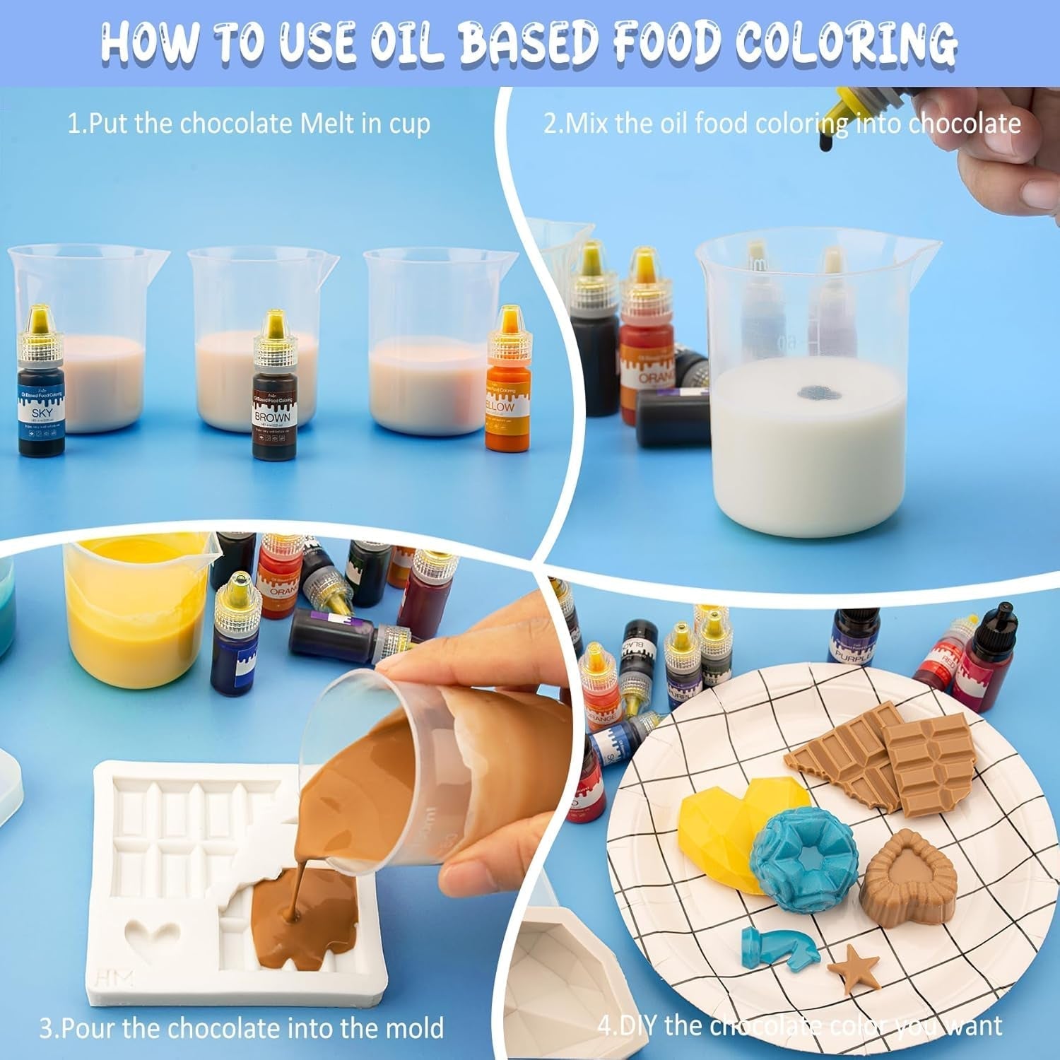 Fettlösliche Lebensmittelfarbe - 10 Farben Ölbasis Lebensmittelfarben Für Schokolade, Süssigkeit, Kuchen, Backen, Macaron - Konzentrierte Barwnik spożywczy Für Tortendeko, Buttercream, Fondant - Je 10Ml Naty Shop