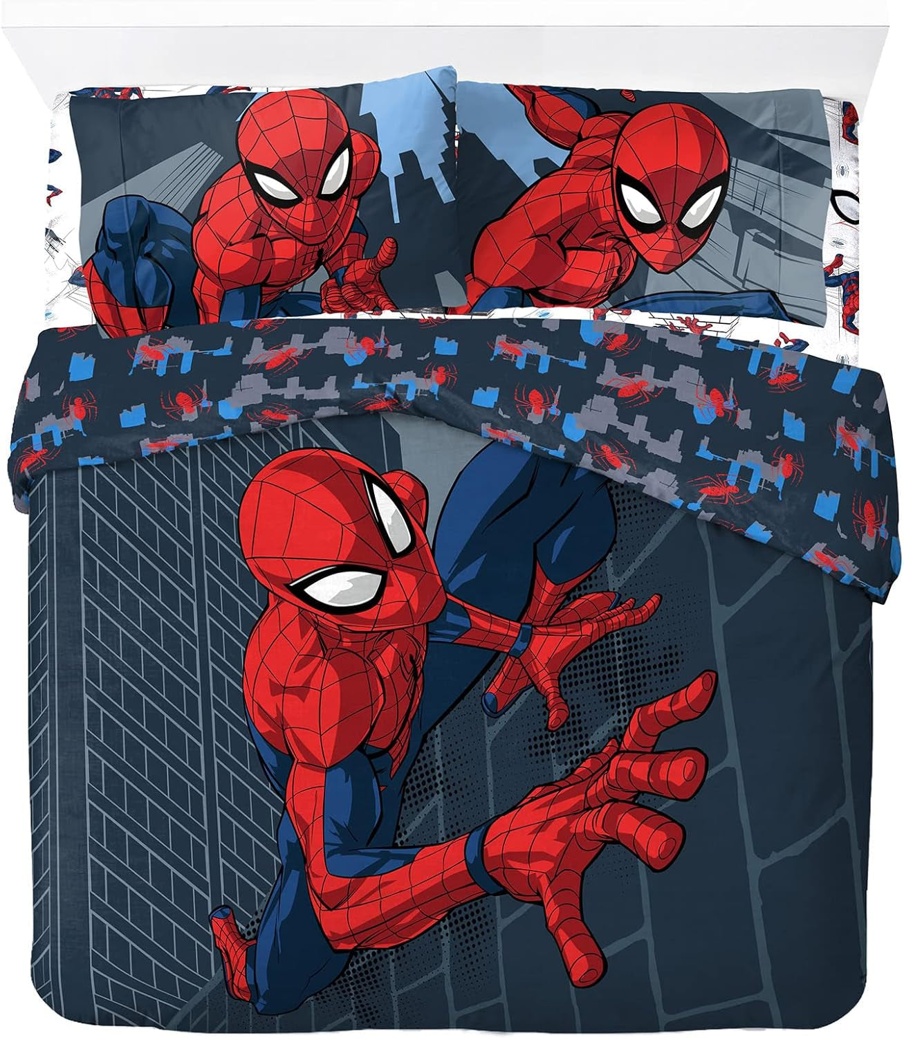 Pościel dla dzieci, unisex, księżniczki i superbohaterowie, 100% bawełna Pościel - dziecięca Naty Shop Blue - Spiderman 200X200/50X70 (3 szt.)