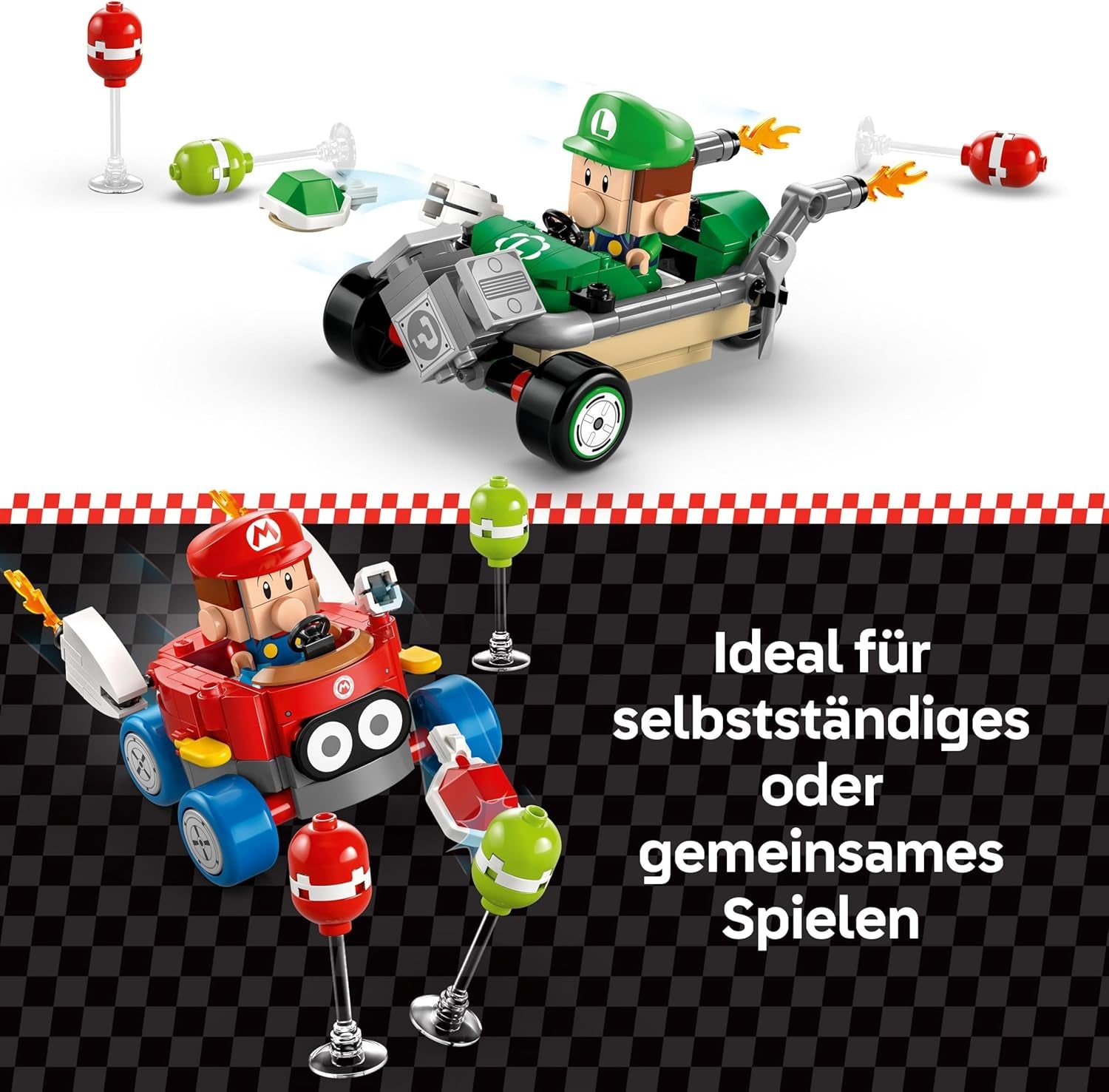 LEGO Mario Kart — Mały Mario kontra. Mały Luigi Nintendo Figurki kolekcjonerskie 2 Speedmeny do zbudowania Prezent dla chłopców, dziewcząt i graczy Zabawka przygodowa od 8. roku życia 72034 Zestawy do budowania Besuche den LEGO-Store
