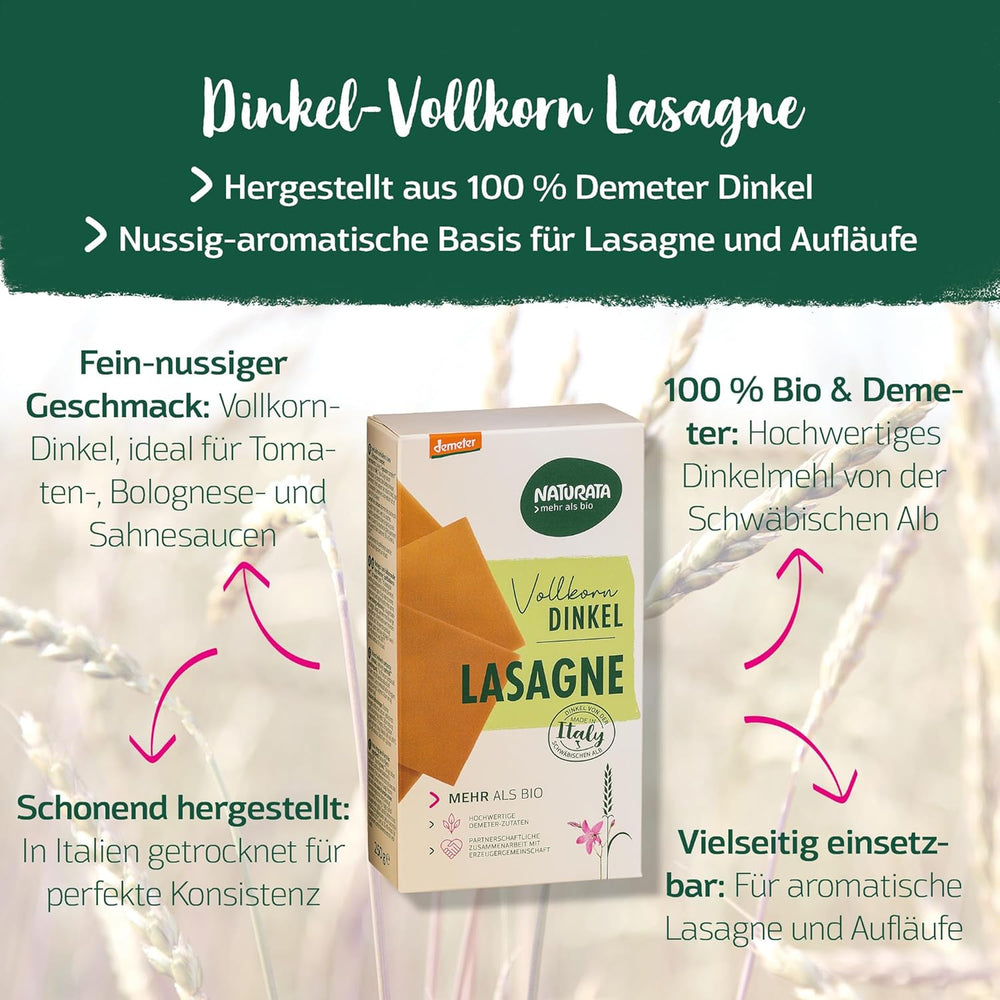 Organiczne arkusze lasagne w całości orkiszowej, 250g | Zaklęcie Demeter z Alp Szwabskich | Delikatny orzechowy aromat do lasagne i zapiekanek