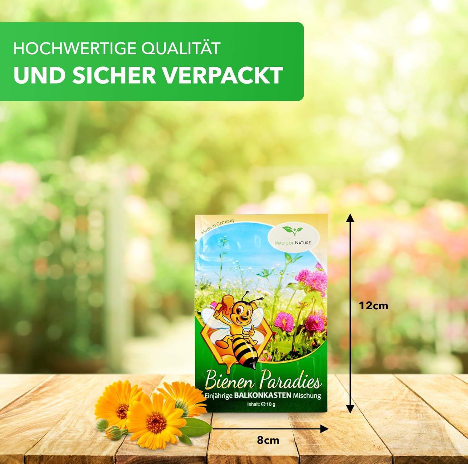 Mieszanka balkonowa Magic of Nature - 10 g nasion - Rośliny przyjazne dla pszczół - Łatwy w użyciu - Pszczeli raj - 5 rodzimych gatunków uprawnych - Nadaje się do skrzynek i donic na kwiaty