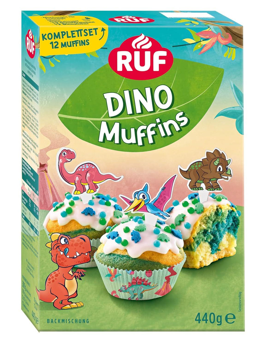 RUF Dinolino Cake, Trójkolorowe ciasto arkuszowe o smaku cytrynowym, 850 gramów Sprinkles Naty Shop Dinomuffins