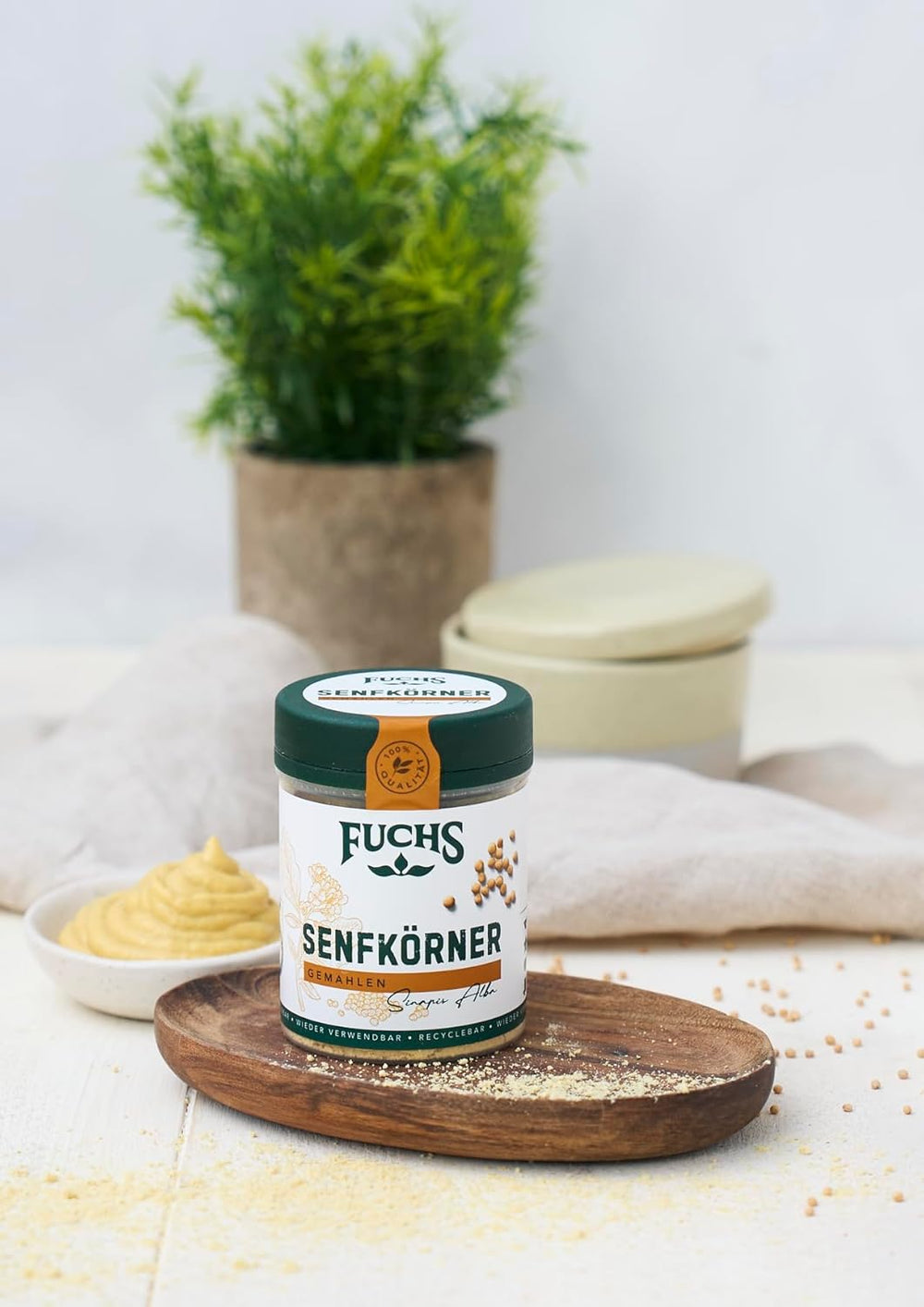 Fuchs Gewürze - Senfkörner gemahlen - für die Zubereitung von Rubs, zum Verfeinern von Suppen und Saucen - naturalne składniki - 45 g w wiederverwendbarer, recyclebarer Dawka