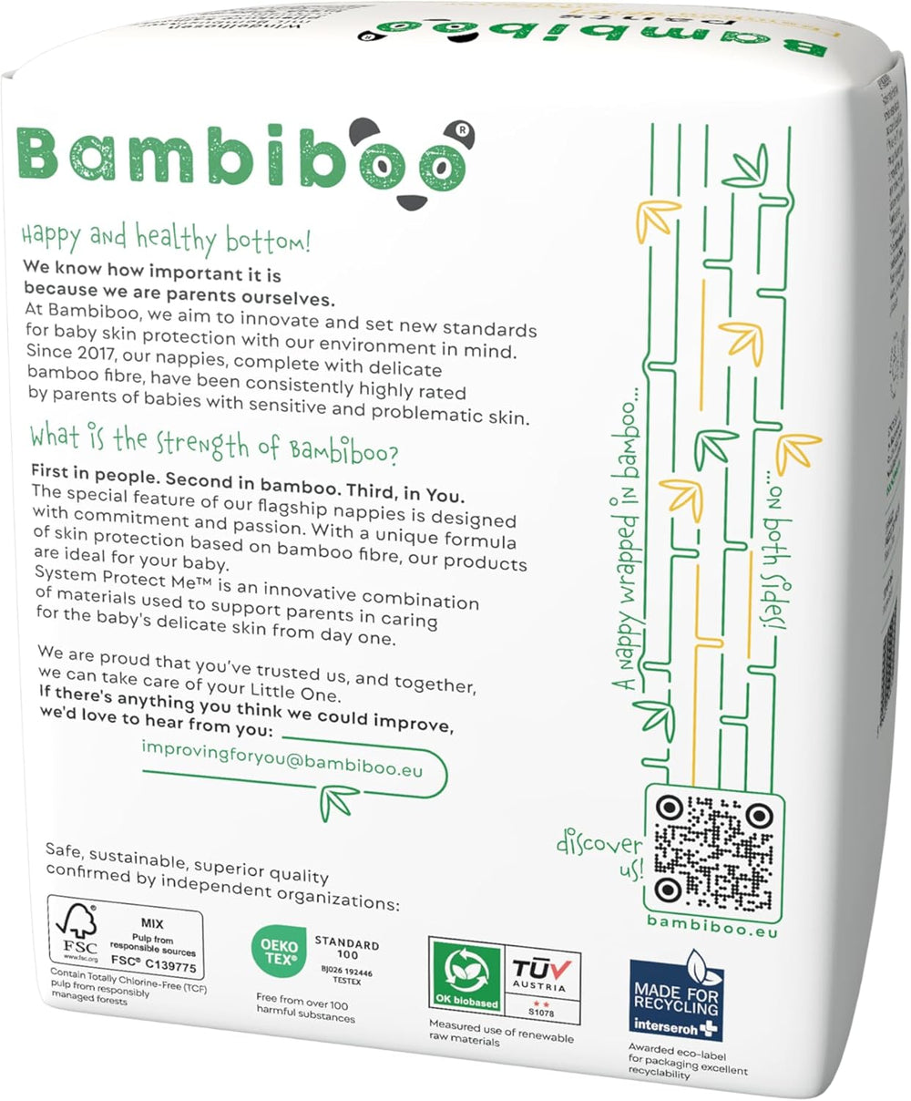 Jednorazowe pieluszki Bambiboo, przyjazne dla skóry, delikatne włókno bambusowe - Majtki do pieluch dla niemowląt - Jednorazowe nakładki na pieluchy - Ochrona skóry wrażliwej - Bardzo chłonne - Rozmiar 4 (Maxi), 16 sztuk