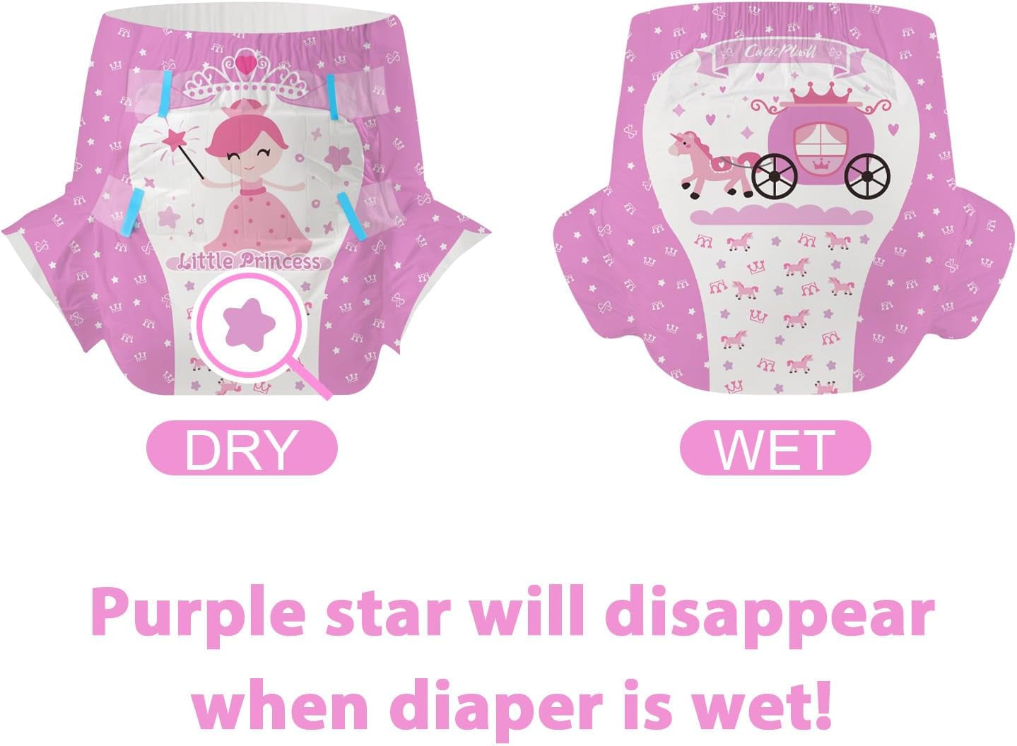 Pieluchy dla dorosłych CutiePlusU, 10 sztuk, jednorazowe majtki na nietrzymanie moczu z prześcieradłem dla kobiet i mężczyzn, maksymalna chłonność przez noc - Mała Księżniczka (duży rozmiar 94-119 cm)