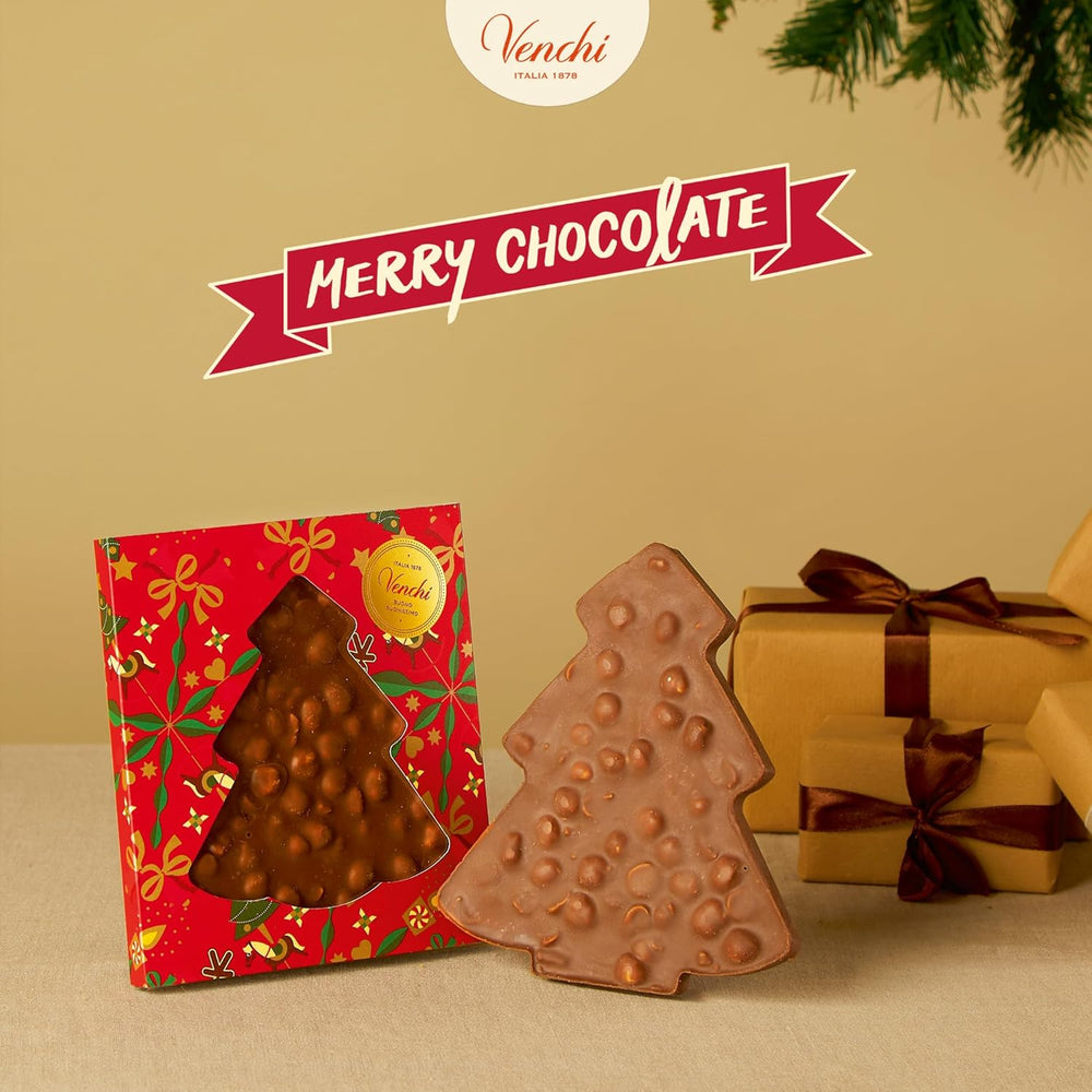 Venchi, Brutto&Buono, ręcznie robiona tabliczka mlecznej czekolady w kształcie jodły „Piedmont Forest Hazelnut”, 200g, bezglutenowa, limitowana edycja kolekcji świątecznej, pomysł na prezent