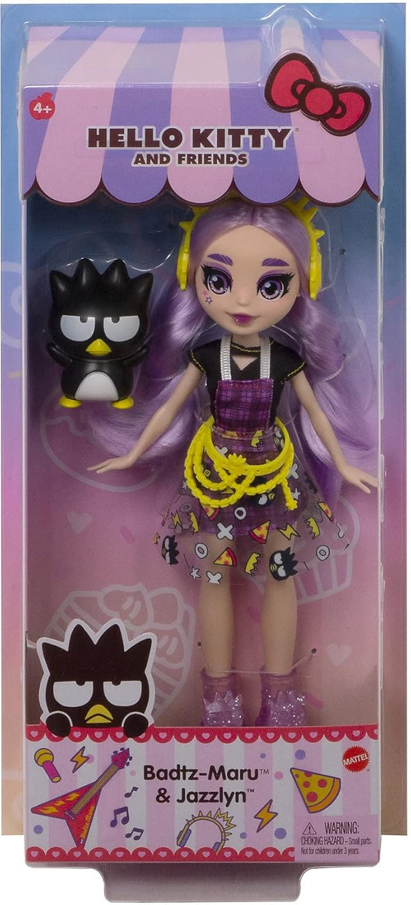 Mattel Hello Kitty GWW98 - Sanrio Badtz-Maru Figur und Jazzlyn Puppe (ok. 25,4 cm) z klejem i akcesoriami, langem lila Haar i modnym strojem, tolles Geschenk für Kinder ab 3 Jahren