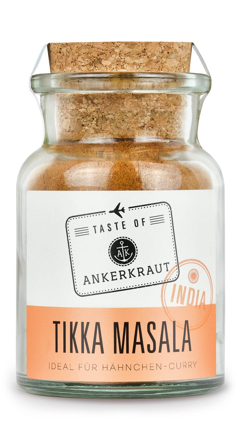 Ankerkraut Tikka Masala Gewürz Indien, 70g w Korkenglas, Lecker Curry mit Hähnchen, Gemüse, Reis Selber Zu Hause Kochen, Chicken Curry Zuckerfrei w jakości Premium