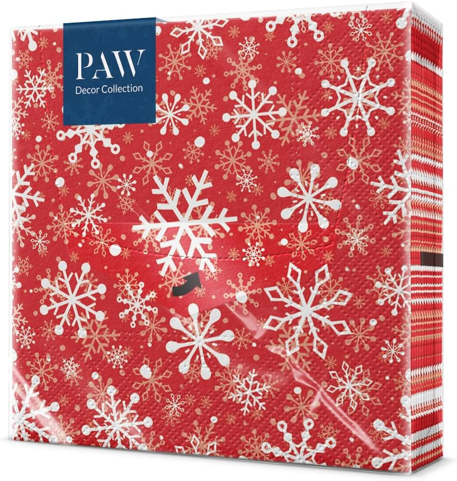 PAW - Șervețele 3 straturi (33 X 33 Cm) I 20 bucăți I Șervețele de hârtie colorate perfecte pentru masa de Crăciun I Șervețele - Crăciun, iarnă, stele, zăpadă, oameni de zăpadă I Familia Snowy