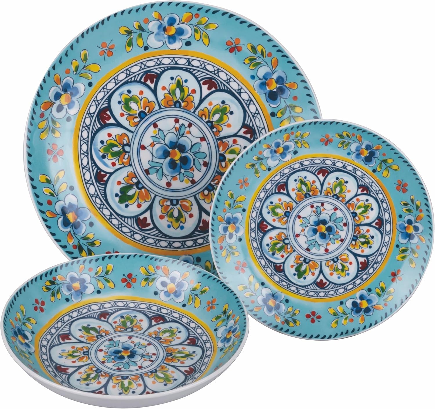 Serviciu de masă din porțelan cu 18 piese, 6 seturi diferite de farfurii, Andaluzia