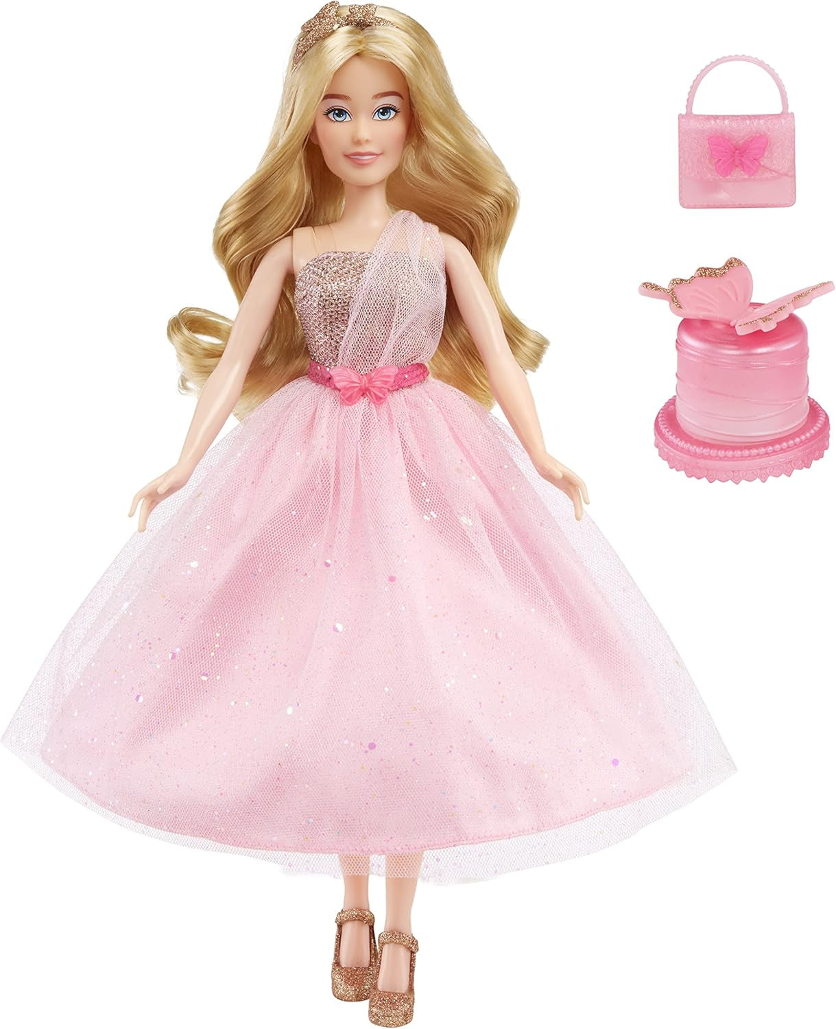 MGA's Dream Ella Let's Celebrate Puppe - ARIA - 29 cm große Blonde Party Modepuppe - Rosa & Gold Glitter Konfettischmetterlinge - 5 akcesoriów - Für Sammler & Kinder ab 4 Jahren