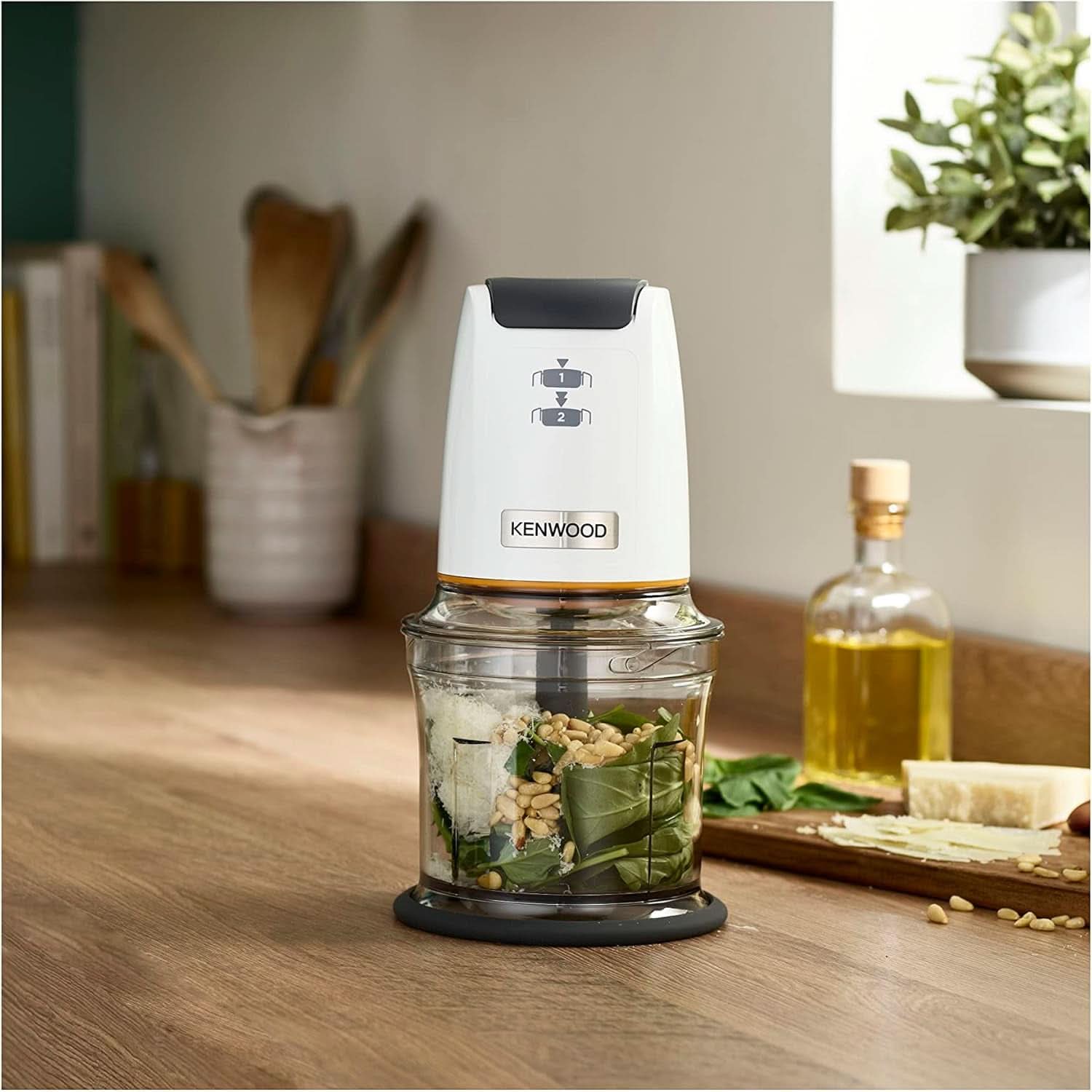 Kenwood Easychop CHP61.000WH, Zerkleinerer Mit Vier Klingen, Schüssel 0,5 L, Druckantrieb, 2 Geschwindigkeiten, Rutschfester Ring, Spülmaschinenfest, Eisbrecher, 500 W, Weiß Bucatarie Naty Shop