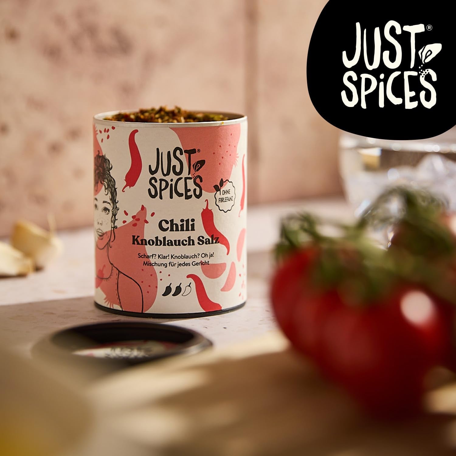 Just Spices Chili Czosnek Sól I Gewürzmix, der zu allen Gerichten schmeckt I Gewürzdose, 55 g