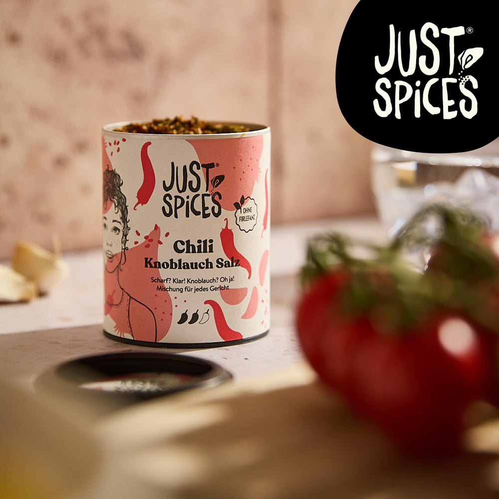 Just Spices Chili Czosnek Sól I Gewürzmix, der zu allen Gerichten schmeckt I Gewürzdose, 55 g