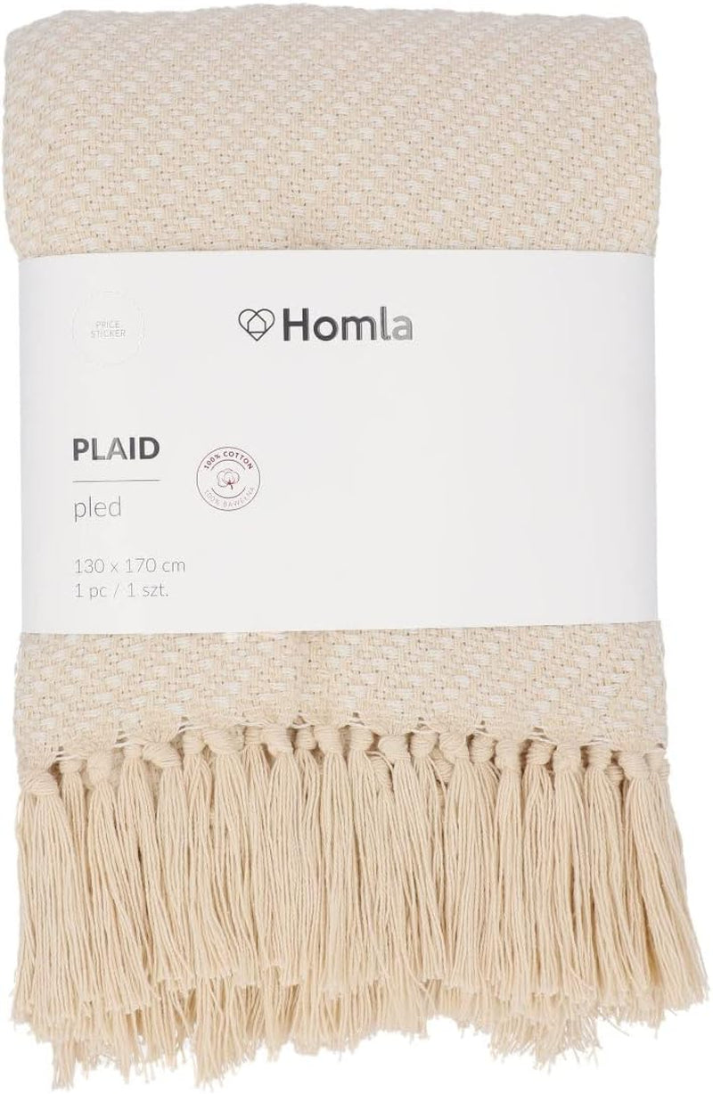 HOMLA Morris Plaid Bawełniany koc z frędzlami - Miękki i wygodny koc Bawełniany koc - delikatna tkanina 130 X 170 cm Ecru Łóżka i koce Besuche den HOMLA-Store