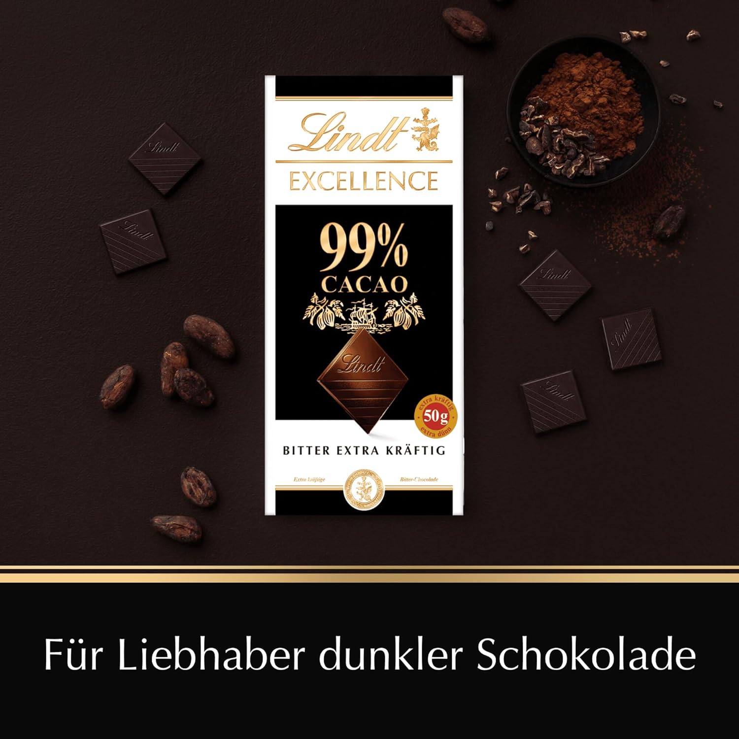 Lindt EXCELLENCE 99% Ciemna Czekolada - Intensywny Smak Kakaowy 50g Vegan Premium