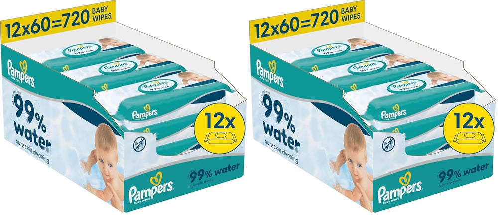 Chusteczki dla niemowląt Pampers 99% Water, 12 opakowań po 60 chusteczek = 720 chusteczek dla niemowląt, lekki balsam 99% wody