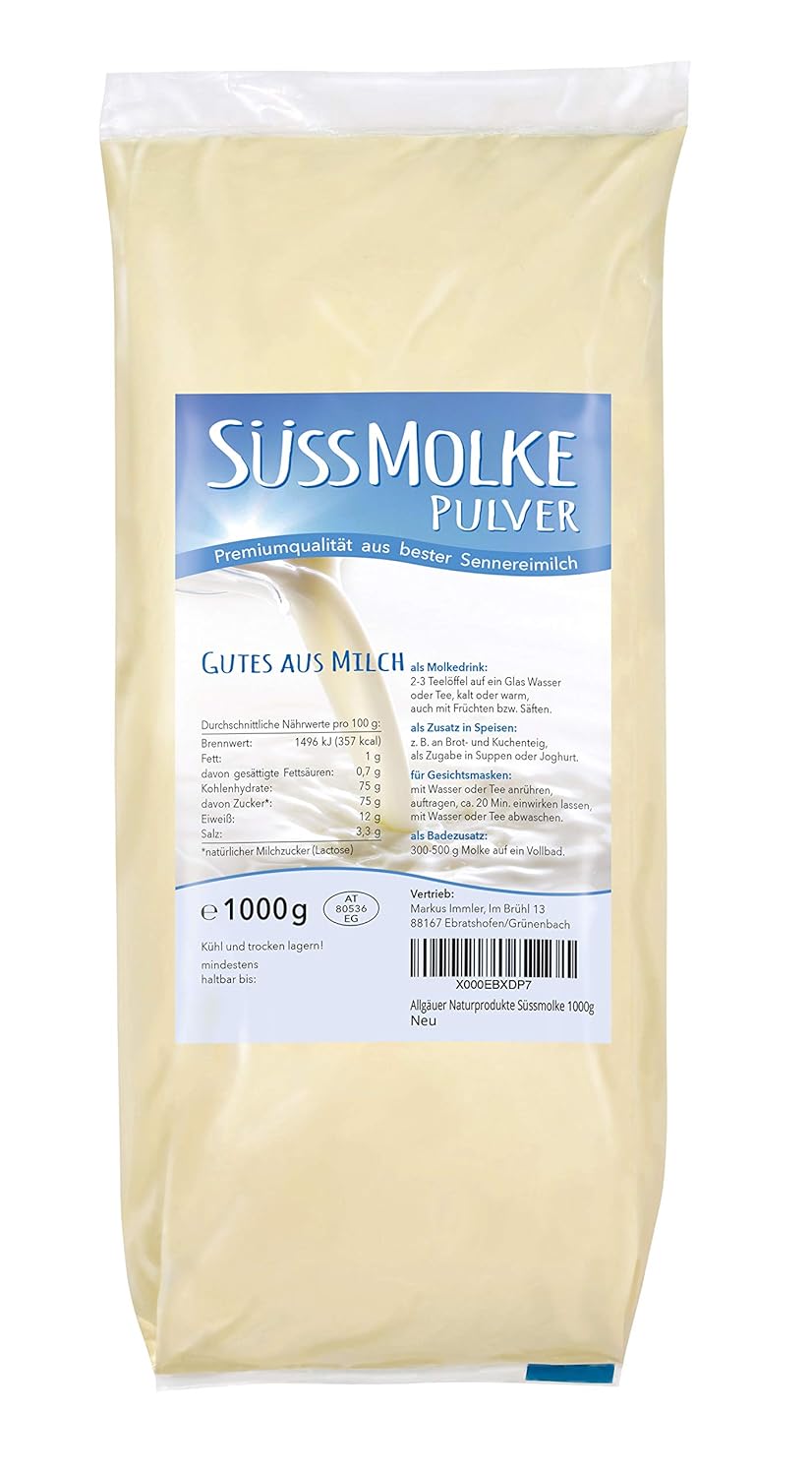 Allgauer Naturprodukte Słodka serwatka w proszku 1000 g - Wszechstronny do napojów