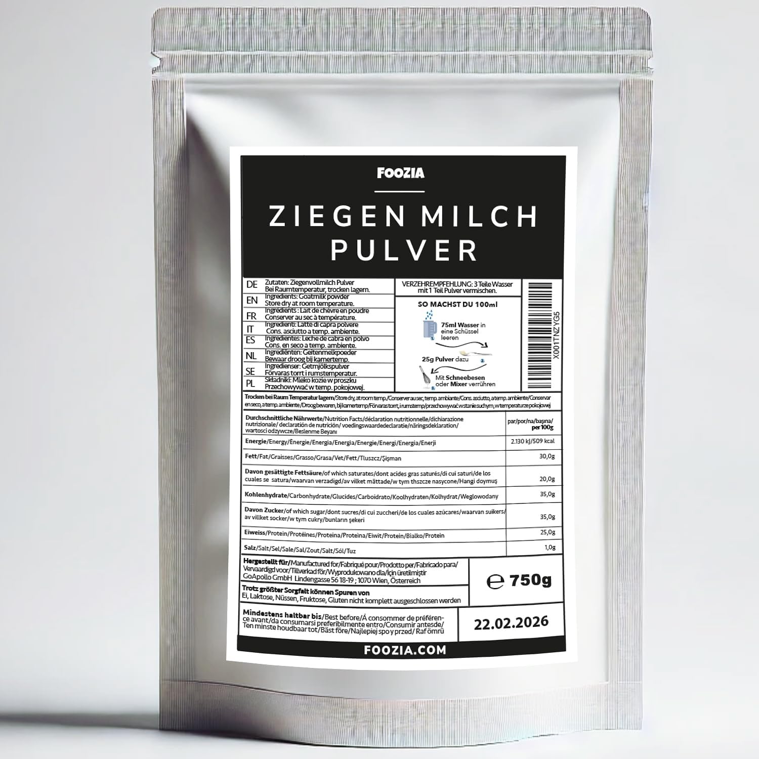 Foozia Czyste mleko kozie w proszku - bez dodatków dla ludzi i zwierząt