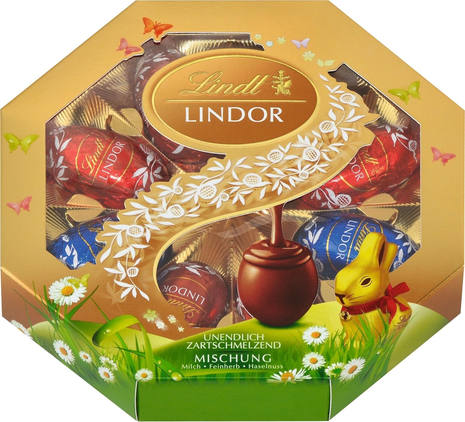 Mieszanka Wielkanocna Lindt Czekolada LINDOR | Pudełko 144g | Rozpływające się w ustach jajka LINDOR w trzech wariantach: Czekolada mleczna, Czekolada gorzka, Orzech laskowy | Czekolada Wielkanocna | Prezent czekoladowy | 1 opakowanie