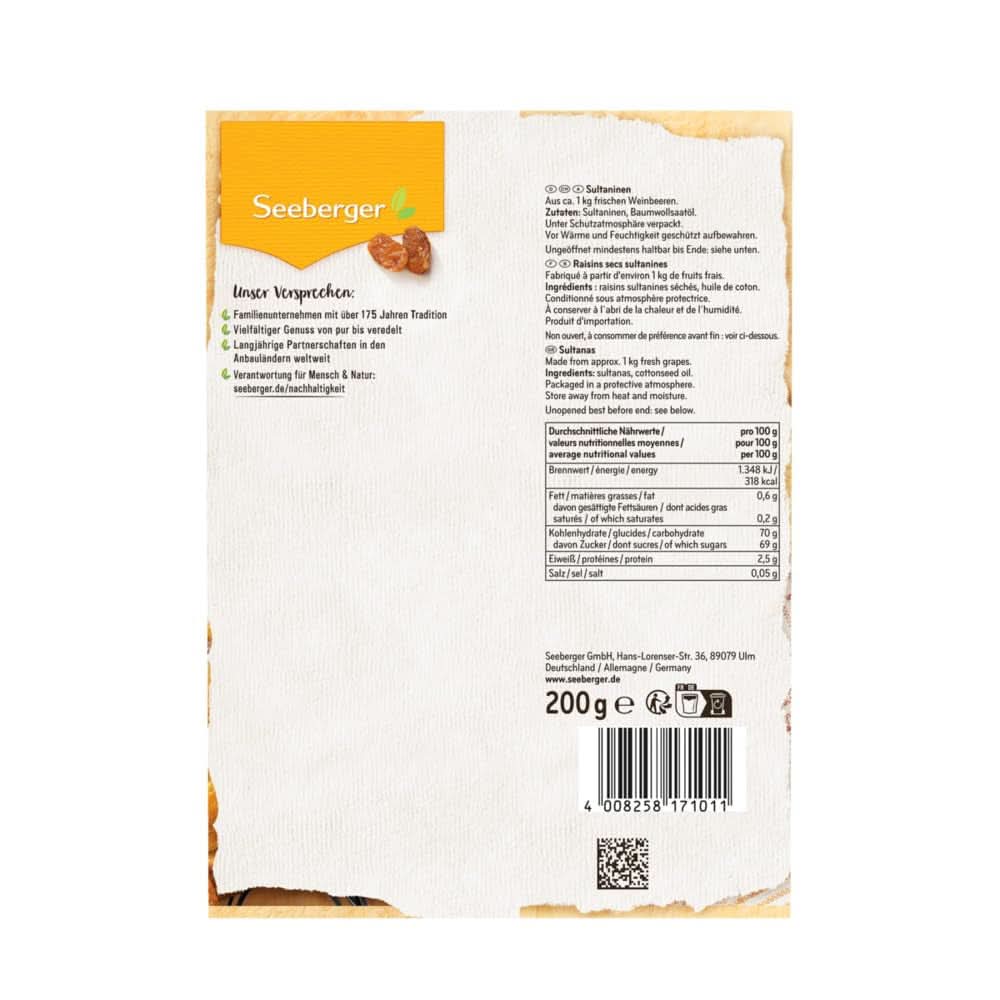Seeberger Sultanas: Lekkie, słodkie i owocowe rodzynki Sultana z Turcji, opakowanie 13 x 200 gramów Produkty suszone Naty Shop