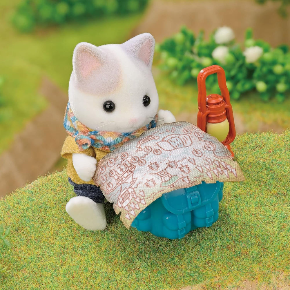 Sylvanian Families - 5763 Dwie figurki Adventure Explorer Set Mleczny kot Ojciec Chłopiec Figurka zwierzątka Szczegółowa zabawka dla 3 lat Naty Shop Dolls
