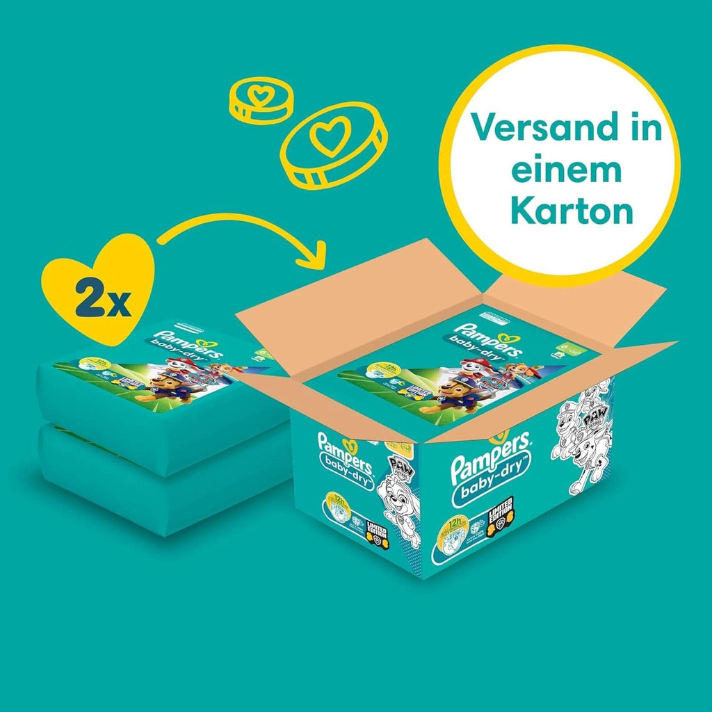 Pampers Paw Patrol (Baby-Dry), scutece mărimea 6 (13Kg-18Kg), ediție limitată, 164 de scutece, protecție completă împotriva scurgerilor până la 12H Mama si Copilul Naty Shop