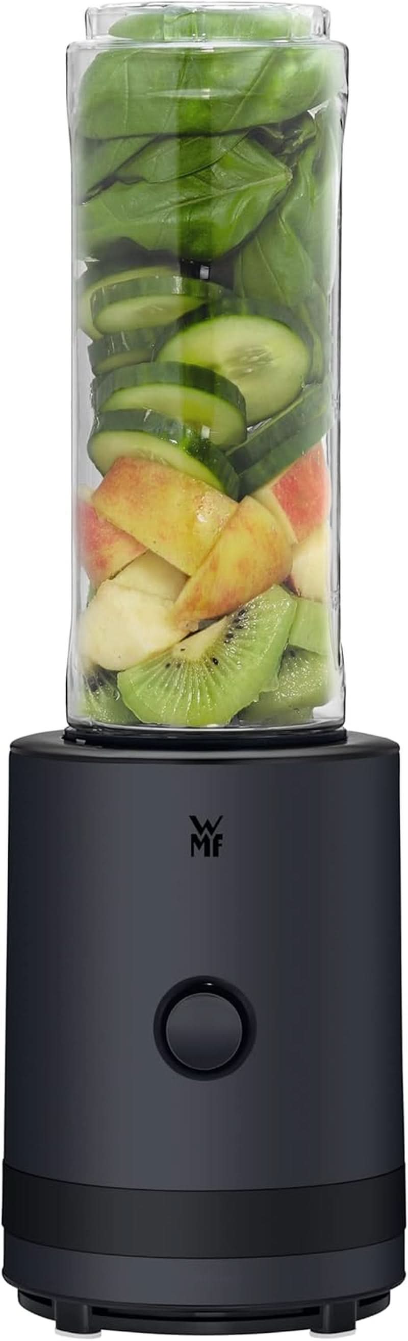 WMF Küchenminis Smoothie-To-Go, Mini mikser stojący Mit Zwei Mix-/Trinkbehältern 0,6 l, mikser Hochleistungsmixer 300 W, Edelstahl Matt, Schwarz Kitchen Naty Shop