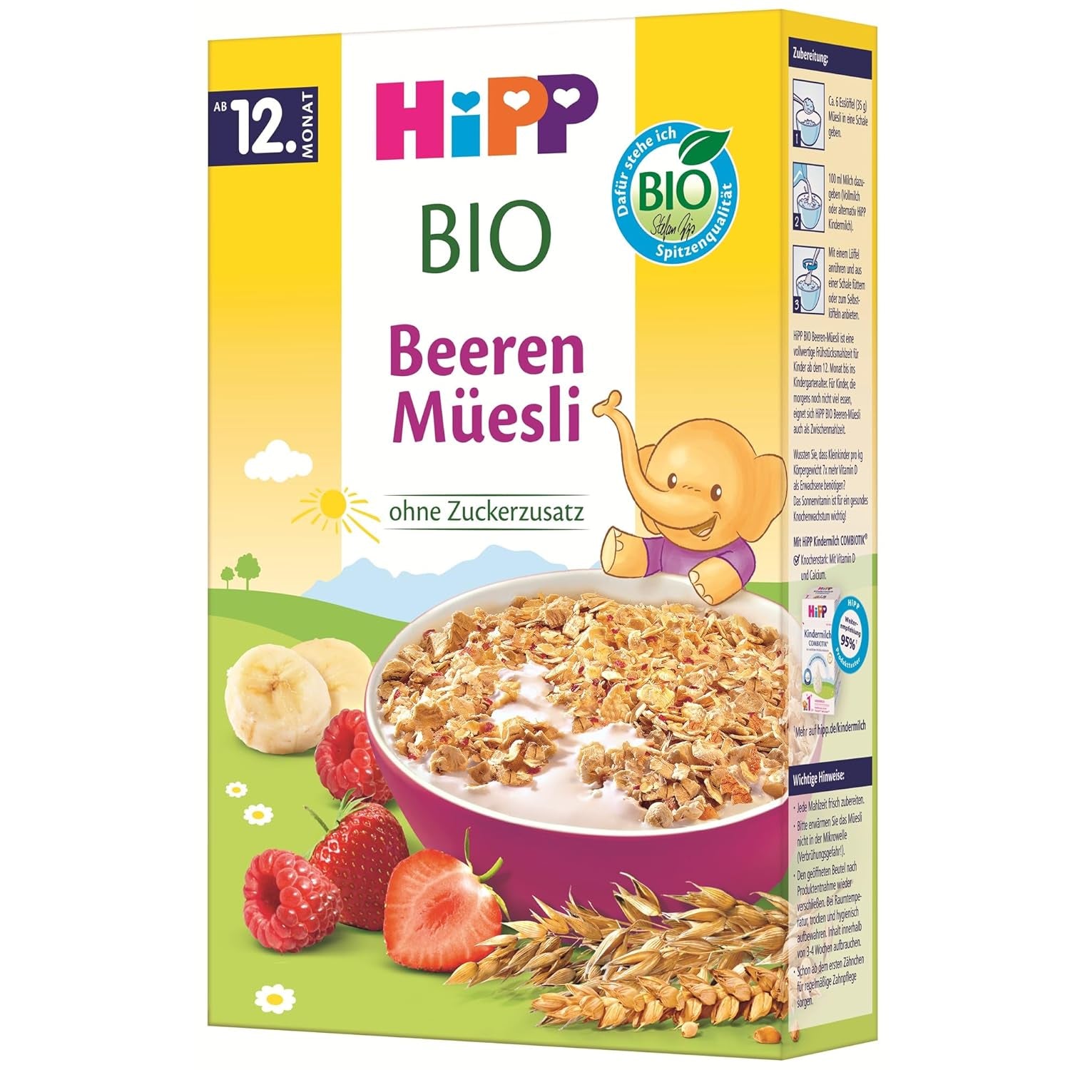 HiPP Bio Beeren-Müesli (8 x 200g), ab 12. Monat, ohne Zuckerzusatz, besonders fine Stückchen - leicht zu Cheuchen, in bester Bio-Qualität