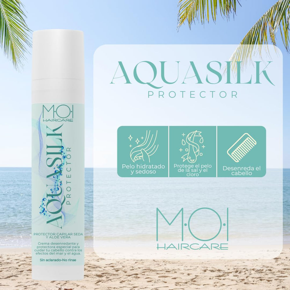 Cremă de păr AQUA SILK pentru vară, protejează părul de mare și clor, mătase și aloe vera, M-O-I Haircare | 100 ml Masca de par Naty Shop