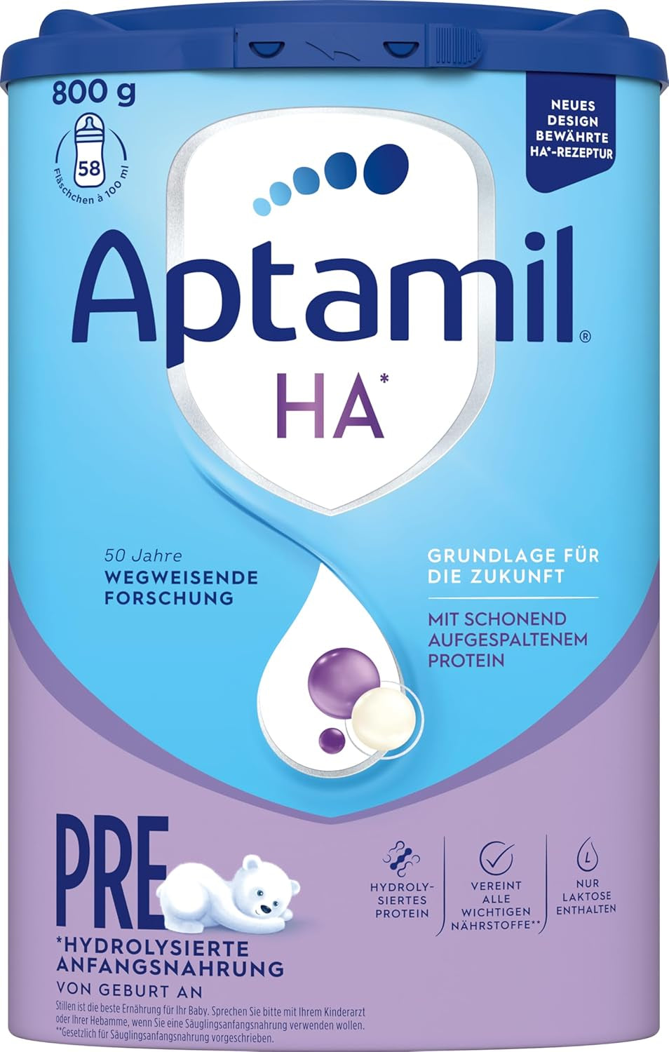 Aptamil HA PRE – Anfangsmilch von Geburt an, Mit DHA, Nur Lactoza, Ohne Palmöl, Babynahrung, Milchpulver, 1x 800 g