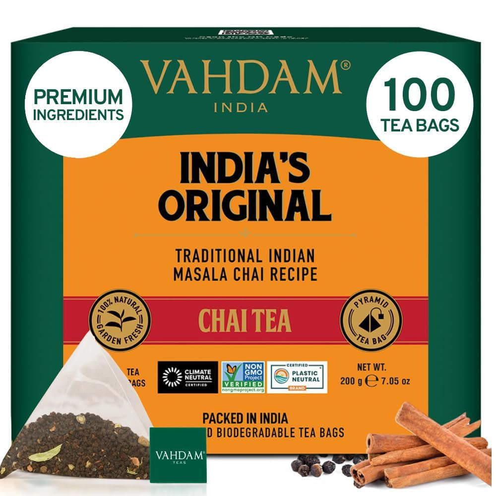 VAHDAM, ceai verde din Himalaya (100 pliculețe de ceai) 100% pur și aromat | Frunze de ceai verde natural | Vegan, fără gluten, fără lactoză | Proaspăt și direct de la sursa din India | Ceai verde