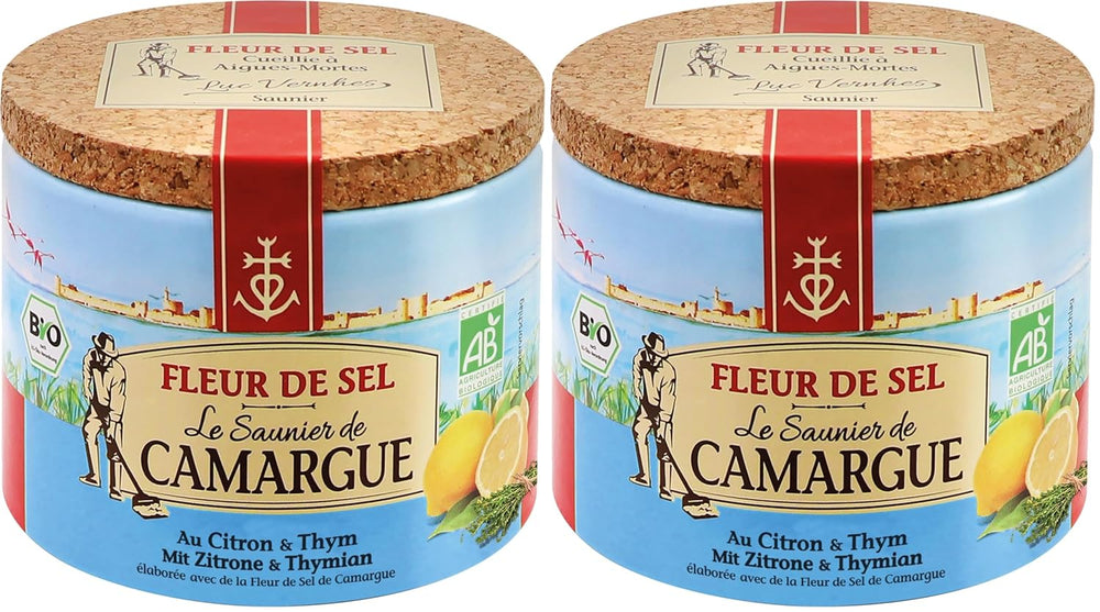Le Saunier de Camargue Fleur De-Sel Citrone Thymian w dawce 125 g, Premium Meersalz aus Süd-Frankreich, Ideal als Finishing von Speisen und zum Verfeinern von Gerichten