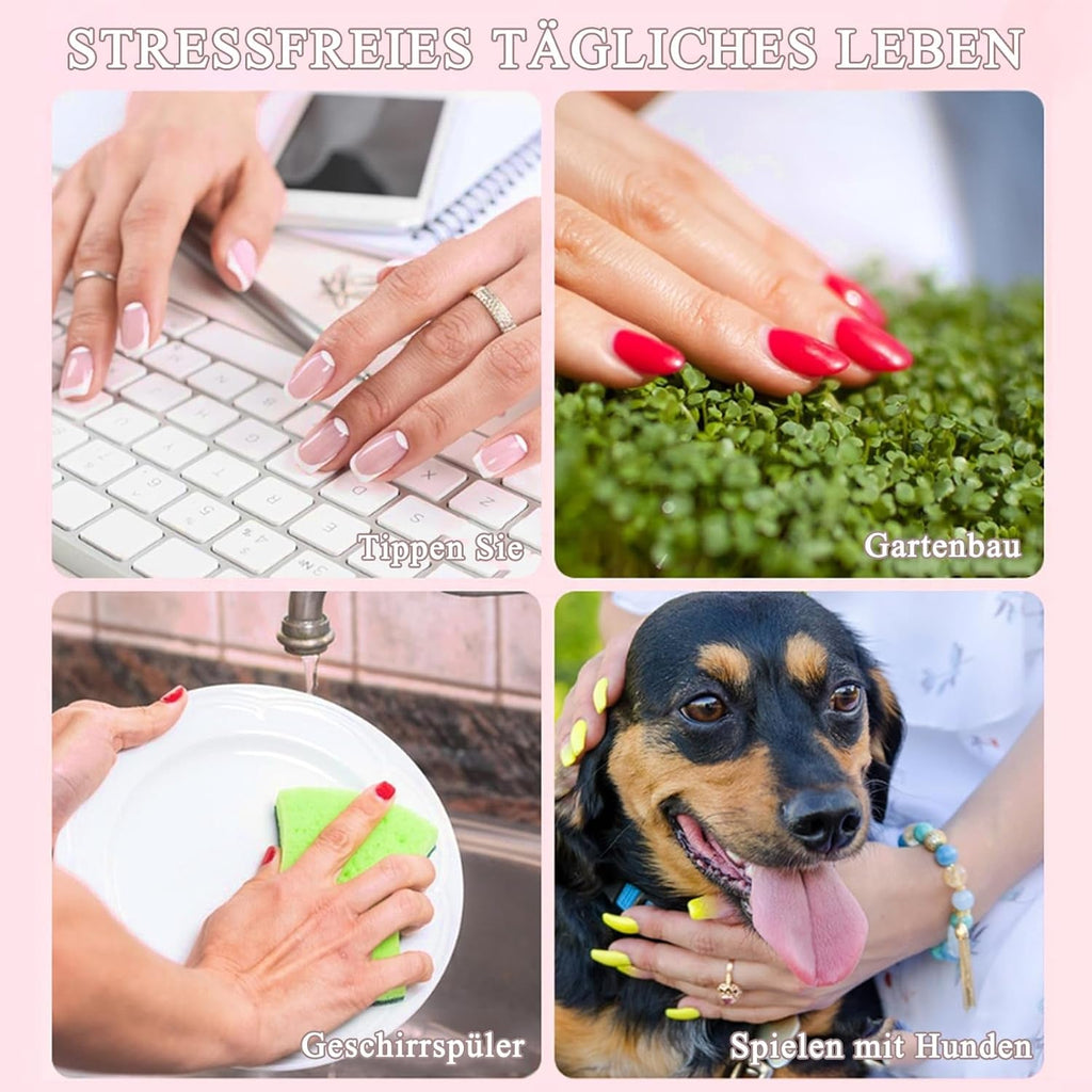 Set 288 bucăți unghii false Ombre Press-on - Kit unghii false artificiale Almond Square Medium Coffin - 3 stiluri gradient cu lipici pentru unghii acrilice pentru femei (Set gradient, 288 bucăți)