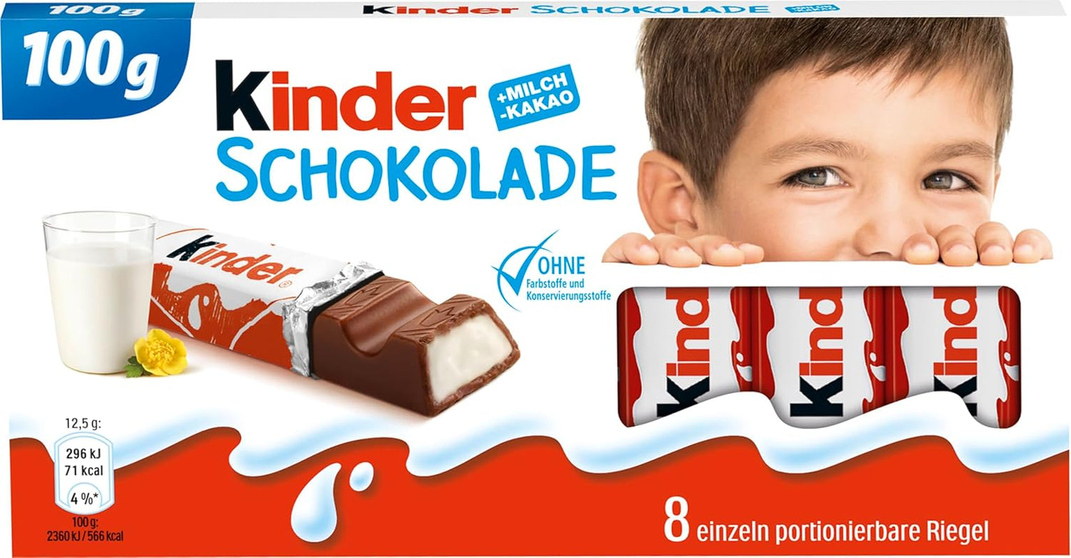 Kinder Chocolate - Nadziewane batoniki mlecznej czekolady - 1 opakowanie zawierające 24 pojedyncze batoniki (24 x 12,5 g).
