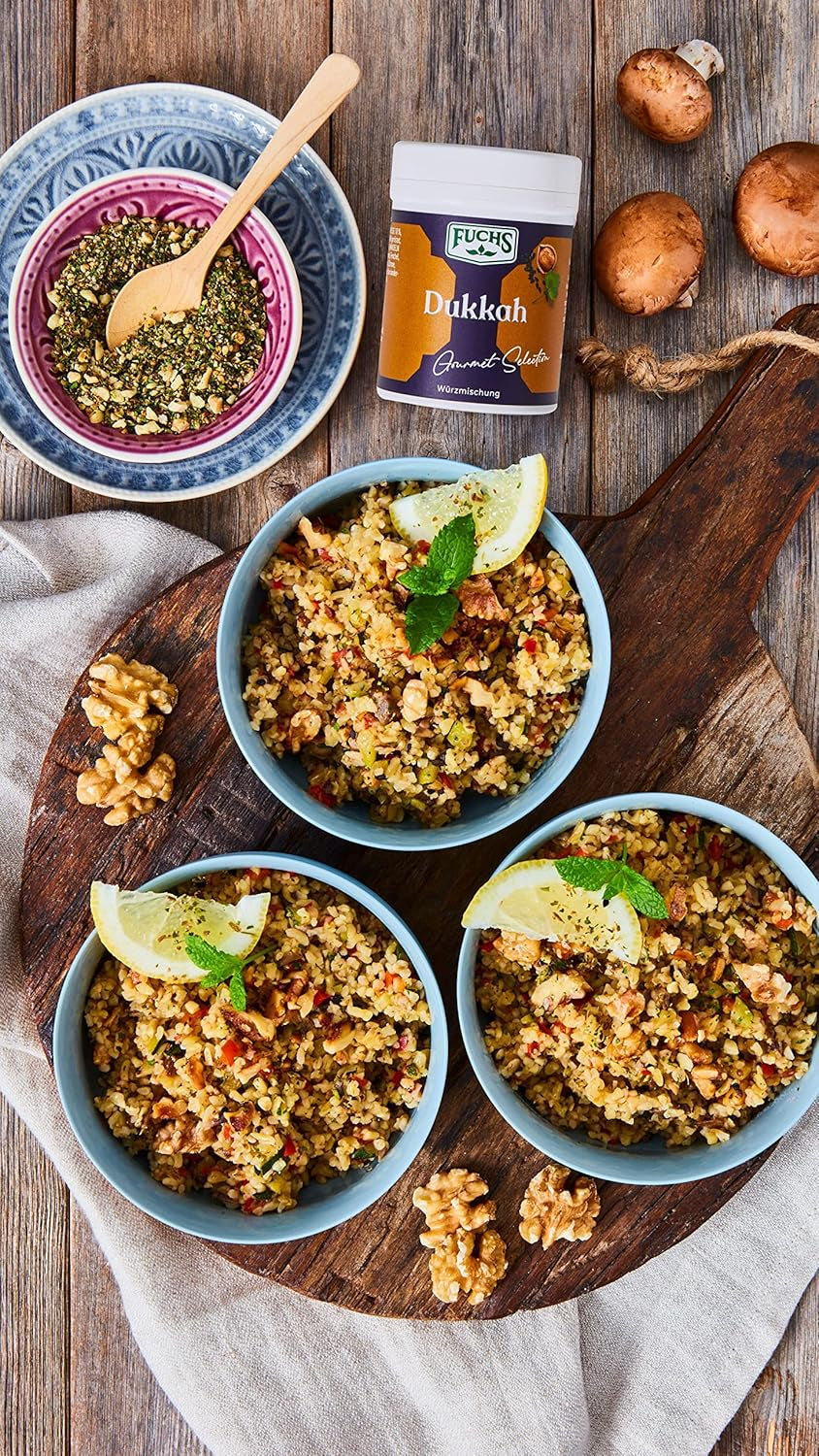 Fuchs Gewürze Gourmet Selection Naher Osten-Afrika – Dukkah Gewürzmischung, nachfüllbarer Gewürz Mix, zum Verfeinern von Fisch und Lamm, wegańskie, 50 g