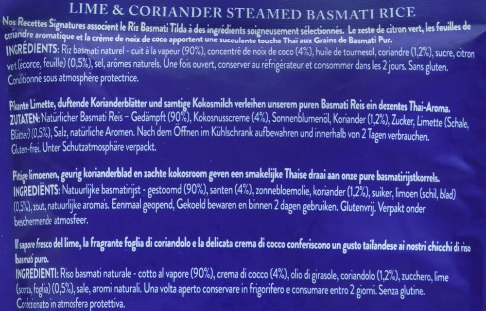TILDA Ryż Basmati na parze z limonką i kolendrą do kuchenki mikrofalowej, 250g