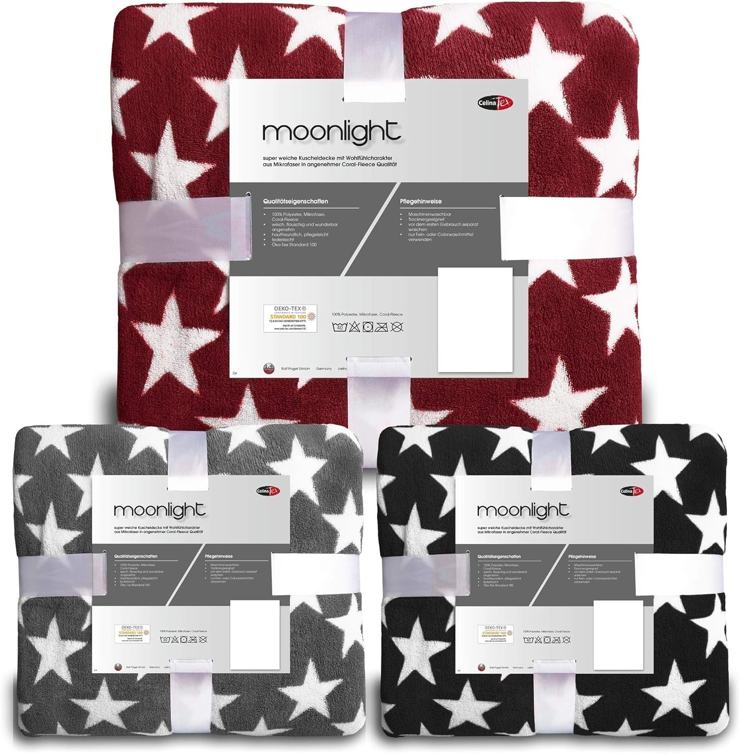 Celinatex puszysty koc 150 x 200 cm Bordeaux koc sofa sofa miękki koc gwiazdki Polar z mikrofibry Oeko-Tex Moonlight Łóżka i narzuty Besuche den CelinaTex-Store