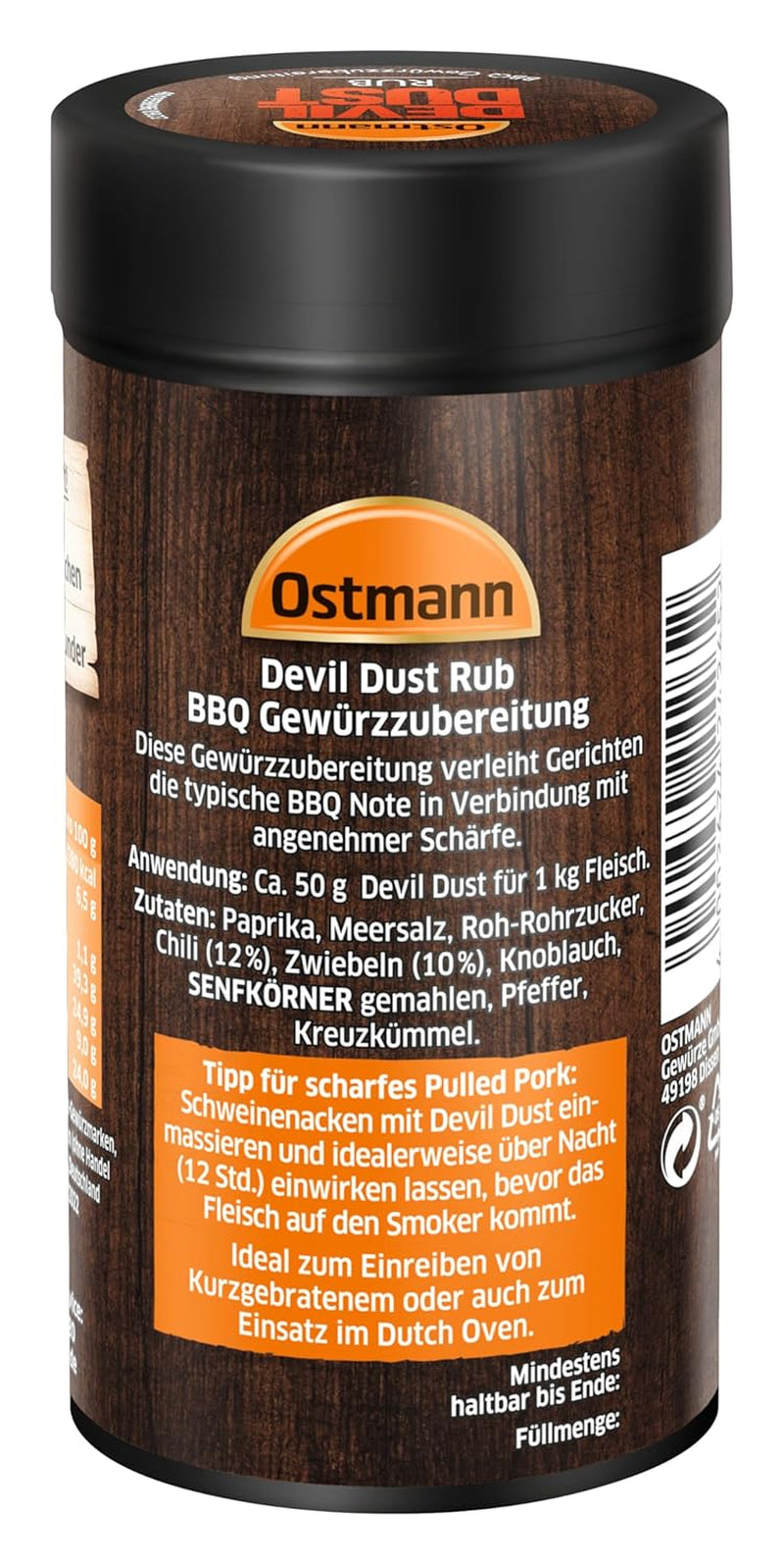 Ostmann Gewürze - Diabelski pył | BBQ Rub Gewürzzubereitung | Scharfe Trockenmarinade für Grillfleisch | 140 g na sitku