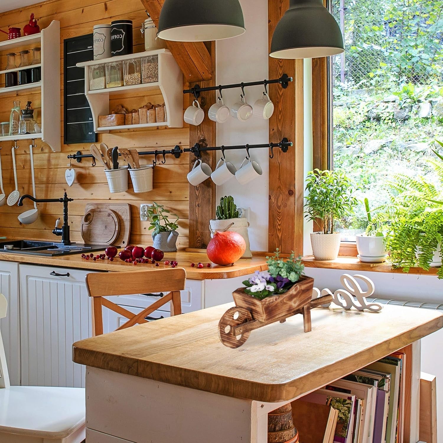 Roabă de plantat Relaxdays, lemn ars, decorațiune de grădină, design vintage, pentru plantare, ÎxLxA: 19 x 47 x 15 cm, naturală