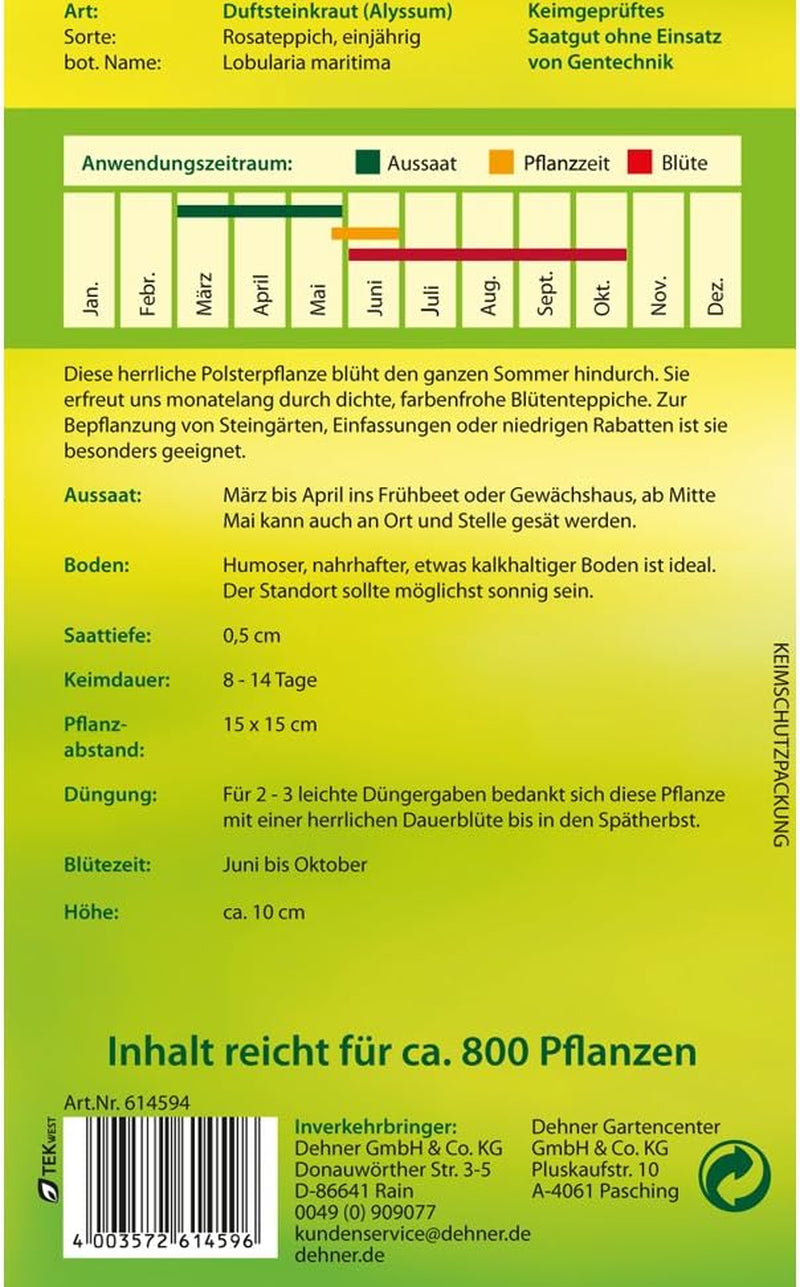 Dehner Blumen-Saatgut, Duftsteinkraut "Rosateppich", 5Er Pack (5 X 0.7 G)